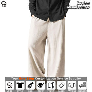 Pantalones de Lino Personalizados para <span class=keywords><strong>Hombre</strong></span>, Casuales, de Pierna Ancha, Holgados, de Verano, de Algodón, con Cintura Elástica, para Uso Diario, Yoga, <span class=keywords><strong>Playa</strong></span>, Estilo Palazzo - Product Image 2