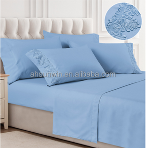 Diseño de encaje 100% Poliéster Microfibra Color sólido Juego de sábanas cepilladas Sábanas de hogar y hotel con sábanas ajustadas y planas - Product Image 6