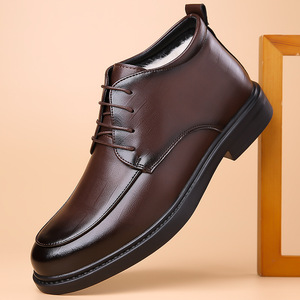 Chaussures habillées isolantes en cuir pour homme, style Oxford, à bout rond, à lacets, doublées de fourrure, semelle en caoutchouc, pour mariage et affaires - Product Image 1