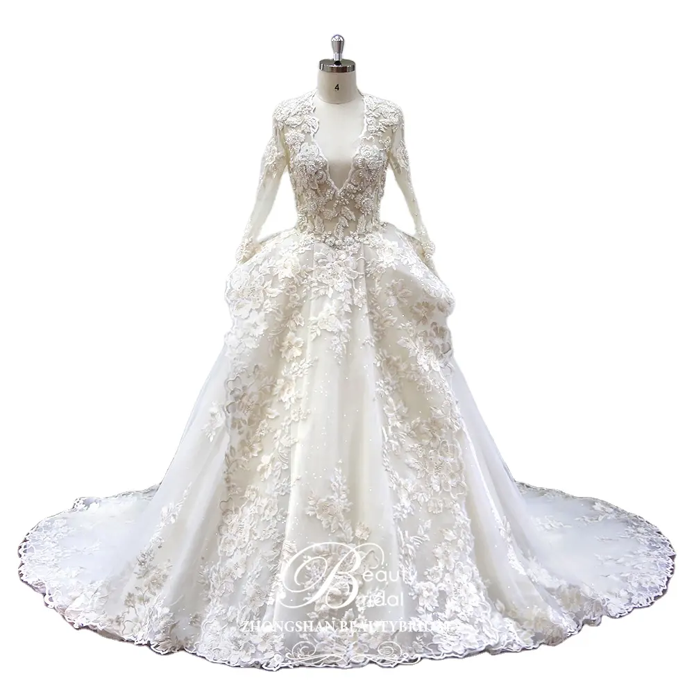 newest design of luxury ball gown wedding dress with shiny stone and crystal beading lace on whole dress