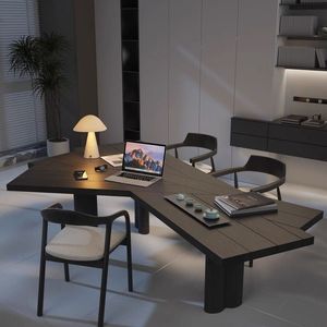 Minimalist Modern Solid Wood <b>Computer</b> Desk Irregular Shape <b>Office</b> Boss Desk Light Luxury Style - Product Image 2
