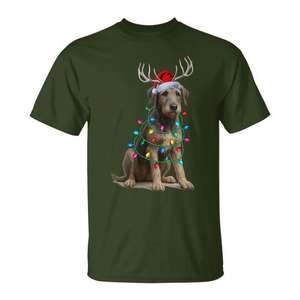 T-shirt Irish Wolfhound avec lumières de Noël, chapeau du Père Noël et rennes - Product Image 1