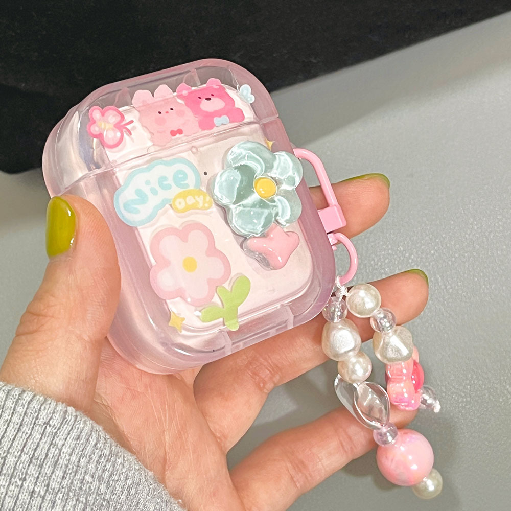 Coque De Protection Pour AirPods Pro 3 (2025) - Motif Fleurs - Avec Porte-clés Fleur - Protection Anti-choc, Compatible Charge Sans Retirer