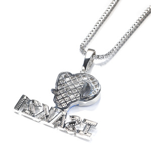 Collier Hip-Hop Rap personnalisé avec pendentif tête de chèvre en émail rhodié bleu, lettres, nouveau, entièrement serti de CZ, baguette, chaîne en corde - Product Image 3