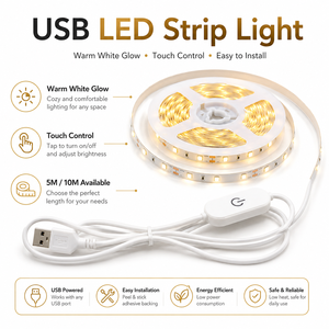 Tira de Luces LED USB de 5 Metros, Cinta de Luz Flexible Blanca Cálida, Control Remoto, Regulable, para Decoración de Gabinetes, Espejos y Autocaravanas - Product Image 5