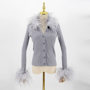 QIUCHEN-suéter de punto QC22015 para mujer, Chaqueta de punto con piel de avestruz, de lujo - Product Image 4