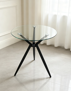 Table basse ronde moderne en verre trempé, cadre en métal noir à 3 pieds, pour la maison, le salon, l'hôtel, la table centrale du canapé - Product Image 6