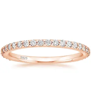 925 Sterling Silver Stackable Ring Cubic Zirconia Rose Gold Plated Silver Rings Eternity Bands for Women Jewellery