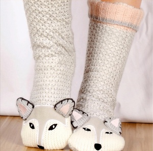 Woman Women Women's Ladies Winter <strong>Warm</strong> Knitted <strong>Custom</strong> Cute Animal Fox Panda Home Indoor Sherpa Lined Non-slip Slipper <strong>Socks</strong> - Product Image 1