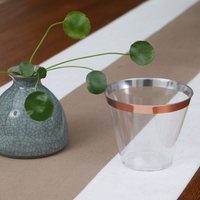 Lot de 200 gobelets jetables en plastique transparent et à bordure or rose de 9 oz, verres à cocktail pour vin, pour fêtes et mariages