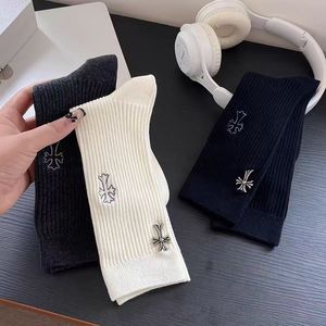 Women's Knee <b>Socks</b> Solid Color Cross Embroidery Cotton Breathable Sweat Absorbing Odor Resistant Youth Fashion <b>Socks</b> - Product Image 2
