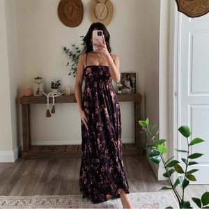 Vestido Maxi con Estampado Floral y Tirantes Finos para Mujer, Cintura Imperio, Transpirable, Informal para Uso Diario - Product Image 3