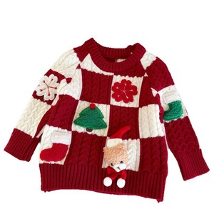 Girls Christmas Sweater Red White Checkered Thickened Cotton Round Neck Holiday Top - Product Image 4