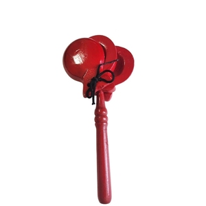 Castañuelas de madera con mango largo de 3 púas, teñidas de rojo, para niños, instrumento de percusión rítmica para el aula - Product Image 4