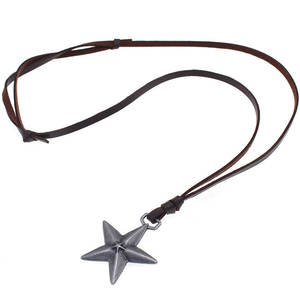 Collier long en cuir <span class=keywords><strong>noir</strong></span> de haute qualité avec pendentif étoile à cinq branches en argent rétro, cadeaux pour femmes - Product Image 4