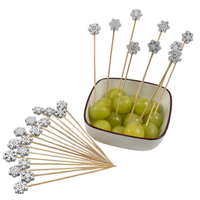 100 brochettes en bambou blanches en forme de flocon de neige, naturelles et jetables, pour la cueillette des fruits, réunion de famille