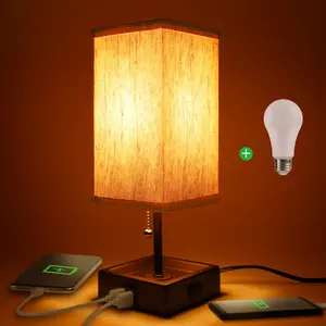 BKLT-JV2 maßge schneiderte hochwertige dekorative Metall moderne Dual USB Port Square Base Nachttisch Funktions lampe Tisch mit AC-Steckdose