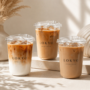 Gobelets à thé au lait LOKYO en PET de 24 oz, 12 oz, 16 oz, avec logo personnalisé, en forme de U, pour boissons froides, gobelets en plastique jetables pour café avec couvercle - Product Image 1