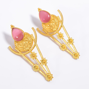 Antiguo pendiente de piedras preciosas de Latón chapado en oro de 14K, exportador de joyas de piedras preciosas de latón de moda para niñas y mujeres - Product Image 3