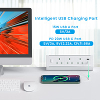 British Plug Noir IP44 4-Outlet 2-Port Desktop Clamp Power Strip avec USB pour le bureau