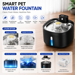 Fontaine à eau <span class=keywords><strong>pour</strong></span> animaux de compagnie noire de qualité supérieure, bol en acier inoxydable 304, batterie rechargeable 4000 mAh, 3 modes de débit d'eau, abreuvoir intelligent <span class=keywords><strong>pour</strong></span> chat et <span class=keywords><strong>chien</strong></span> - Product Image 3