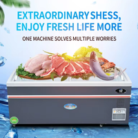 Congélateur commercial combiné avec porte vitrée, type îlot, à refroidissement ventilé pour aliments surgelés, crème glacée, poulet, poisson, fruits de mer