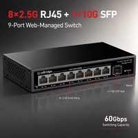 Switch Web Managed 9 Port 2.5G, 8x2.5G RJ45+1x10G SFP, Tanpa Kipas, Berbahan Logam untuk Jaringan Perusahaan, Hotel, dan Kampus