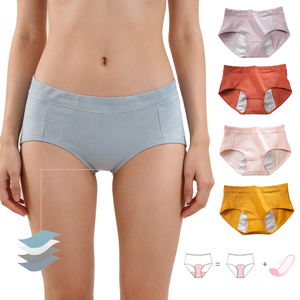 4-laags stoffen ondergoed, middelhoge taille, functioneel, lekvrij menstruatieondergoed, damesonderbroek, maandverbandbroekje, 95% katoen - Product Image 1