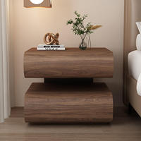 Table de Chevet Moderne en Bois Massif avec Niche de Rangement Suspendue et 2 Tiroirs – Meuble pour Appartement, Chambre, Hôtel – Assemblé à Domicile