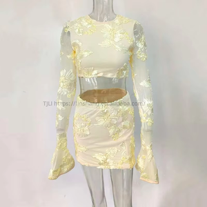 Women's Embroidered Floral Backless <b>Top</b> and Skirt 2-Piece Set Fashion - Product Image 3