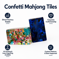 Tuiles de Mahjong en Acrylique Confetti 19mm (1,2 po) Taille Standard Compatible avec les Supports de Mahjong Américains Logo Personnalisé Impression UV Gravure Laser OEM