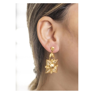 Gold 22 Carat Drop <b>Earrings</b> with Freshwater <b>Pearl</b> <b>and</b> <b>Diamond</b> 14K/18K Gold Plated Trendy for Wedding <b>and</b> Party - Product Image 1