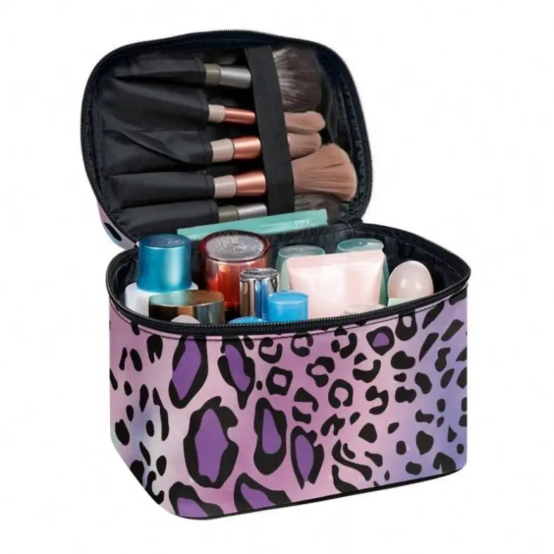 Organizador de viaje con patrón de leopardo rosa, bolsa de cosméticos, estuche de maquillaje de belleza para artistas 2024