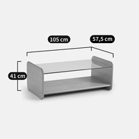 Table basse rectangulaire moderne à 2 niveaux en verre trempé avec étagère de rangement en placage de chêne, montage facile pour salon et hôtel