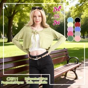 Cárdigan de Punto para Mujer, Manga Larga, Cuello Redondo, Cierre Cruzado, Color Sólido, Casual, Corto, para Todas las Temporadas - Product Image 3