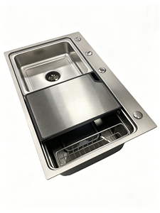 Évier de cuisine fait main en acier inoxydable SUS304, finition brossée, à poser, à cuve unique, pour cuisine et bar à domicile - Product Image 3