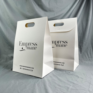 White Die Cut Handle Paper Shopping Bag, Custom Printed Punch Hole Handle Paper Gift Bag For Hair Brand Packaging - Product Image 3