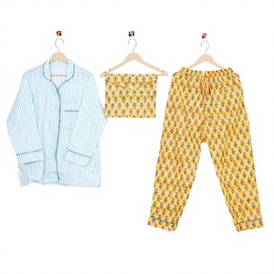 Conjunto de Pijama de Algodón 100% con Estampado a Mano, Manga Larga, Ropa de Dormir para Mujer, Ropa de Estar en Casa, Traje de Noche Indio - Product Image 1