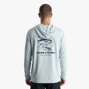 เสื้อฮู้ดตกปลาสีฟ้าอ่อนลายตกปลา ไซส์ใหญ่สำหรับผู้ใหญ่ ป้องกันรังสียูวี 50 กันน้ำ ระบายความชื้น ผลิตจากโพลีเอสเตอร์ - Product Image 3