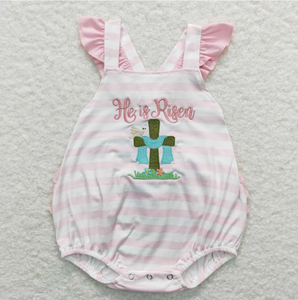 Ropa Infantil de Verano con Bordado a Rayas Rosa y Azul, Diseño de Cruz de Pascua, Tema Cristiano, para Hermanos, Venta al por Mayor - Product Image 5