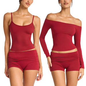 Conjuntos de Yoga de 3 Piezas Personalizados 2026: Top Corto Sólido de Un Hombro, Camiseta y Pantalones Cortos para Mujer, de Secado Rápido, Transpirables, Trajes de Gimnasio Sexys para Fitness - Product Image 1