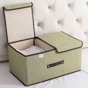 Fabric Storage <b>Bins</b> Cube High Quality Linen Foldable Storage Box Organizer with <b>Lids</b> and Handles - Product Image 5