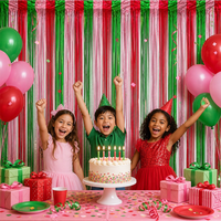 Rideau à franges décoratif en feuille métallisée, rouge, vert, rose mat, pour fêtes, anniversaires, décoration murale, photomaton