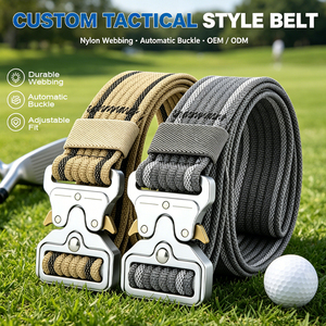 <span class=keywords><strong>Ceinture</strong></span> tactique renforcée haute tension en sangle de nylon rayée bicolore avec <span class=keywords><strong>boucle</strong></span> à dégagement rapide argentée pour l'aventure en plein air OEM ODM - Product Image 1