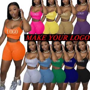 biker shorts two piece set custom logo 2022 summer two piece women biker short set