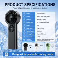 Ventilateur portable USB à charge rapide avec batterie 3600 mAh et option manuelle, base de support légère et stable pour usage domestique et extérieur