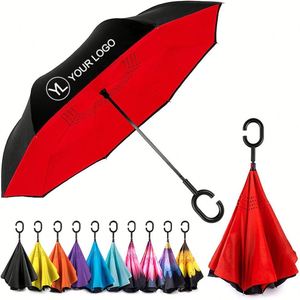 Custom Logo <b>Windproof</b> Reverse <b>Umbrella</b> Hands Free Double Layer Rain Protection for Outdoor Giveaways - Product Image 1
