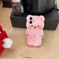 Coque de téléphone en silicone souple à trois dimensions ours rose cochon pour iPhone 16 Pro Max pour iPhone 15 pour iPhone 14 pour 13 protection