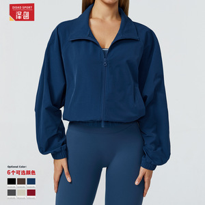 EWT2031 Women's Quick Dry Stand Collar Sports <b>Jacket</b> Long Sleeve Windproof <b>Yoga</b> Wear Coat Solid Color Adult Size - Product Image 2