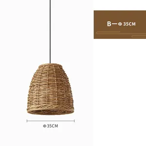 Japanese Styles Living Room Hanging Lampshade Rattan Pendant Light Covers Handwoven Rattan Lamps Shade